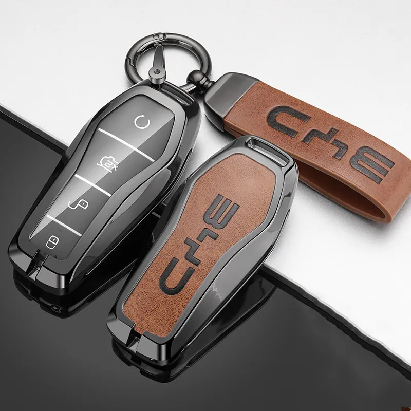 Alloy Car Key Case Cover For BYD Qin Plusdmi Atto 3 Han EV Dolphin Song PRO Tang DM Car Accessories With Leather Rope Keychain