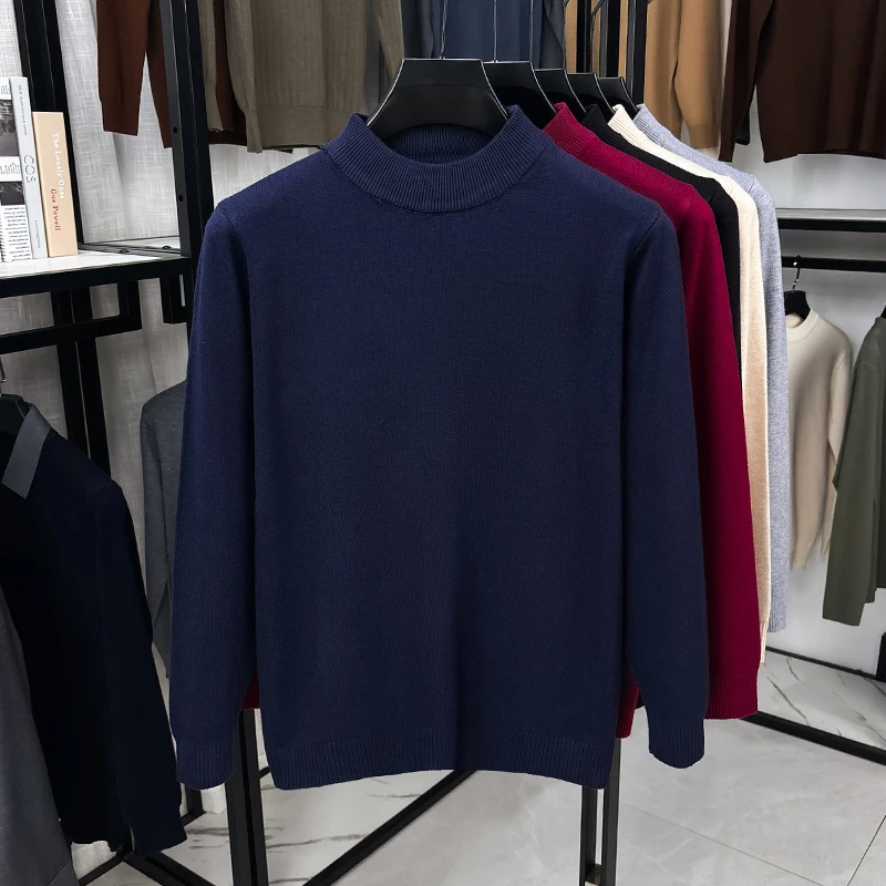 Herren Klassischer Halbrollkragen-Strickpullover Langarm Gerippter Saum Glatter Bequemer Stoff Vielseitig Herbst Winter Büro Einfache Bluse – Detail 13