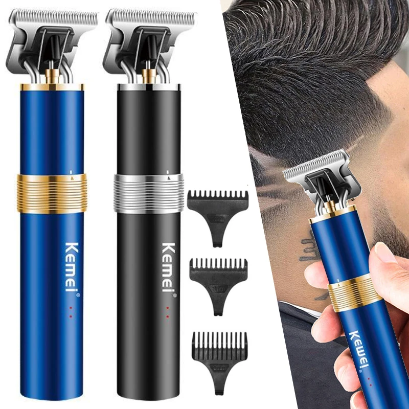 Kemei 2 in 1 Cordless Hair Trimmer Replaceable Magnetic Carbon Steel Blade Hair Clipper Men 0mm Bald Edge Hair Cutting Machine