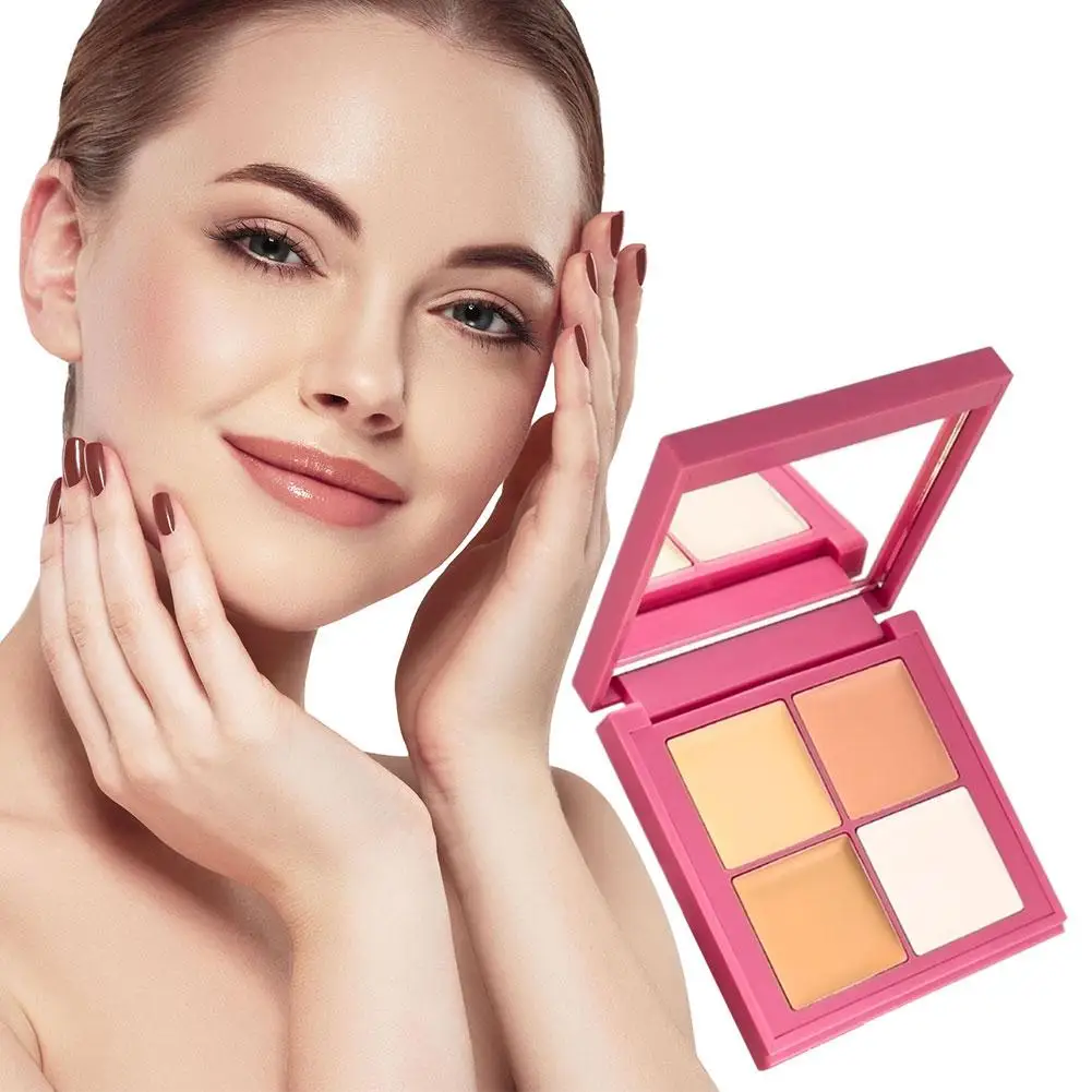 Draagbare Concealer Vierkleuren Palet Hoge Dekking Langdurige Hydraterende Cover Acne Print Donkere Oogcirkels Traanopening