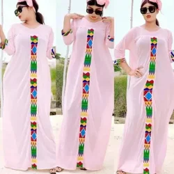 2024 African Party Evening Plus Size Dresses for Women Spring Elegant O-neck Print Long Maxi Dress Beach Dress Africa Clothing