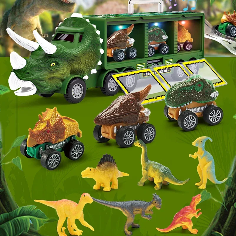 Camion retirer véhicules conteneur stockage voiture modèle éclairage musique enfants garçons enfants cadeau d'anniversaire dinosaure Transport jouets