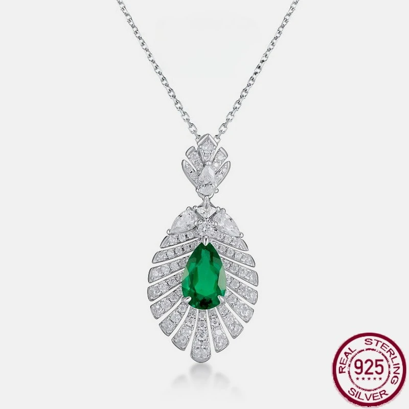 

New S925 pure silver cultivated emerald pendant, red sapphire retro light luxury necklace, wedding jewelry