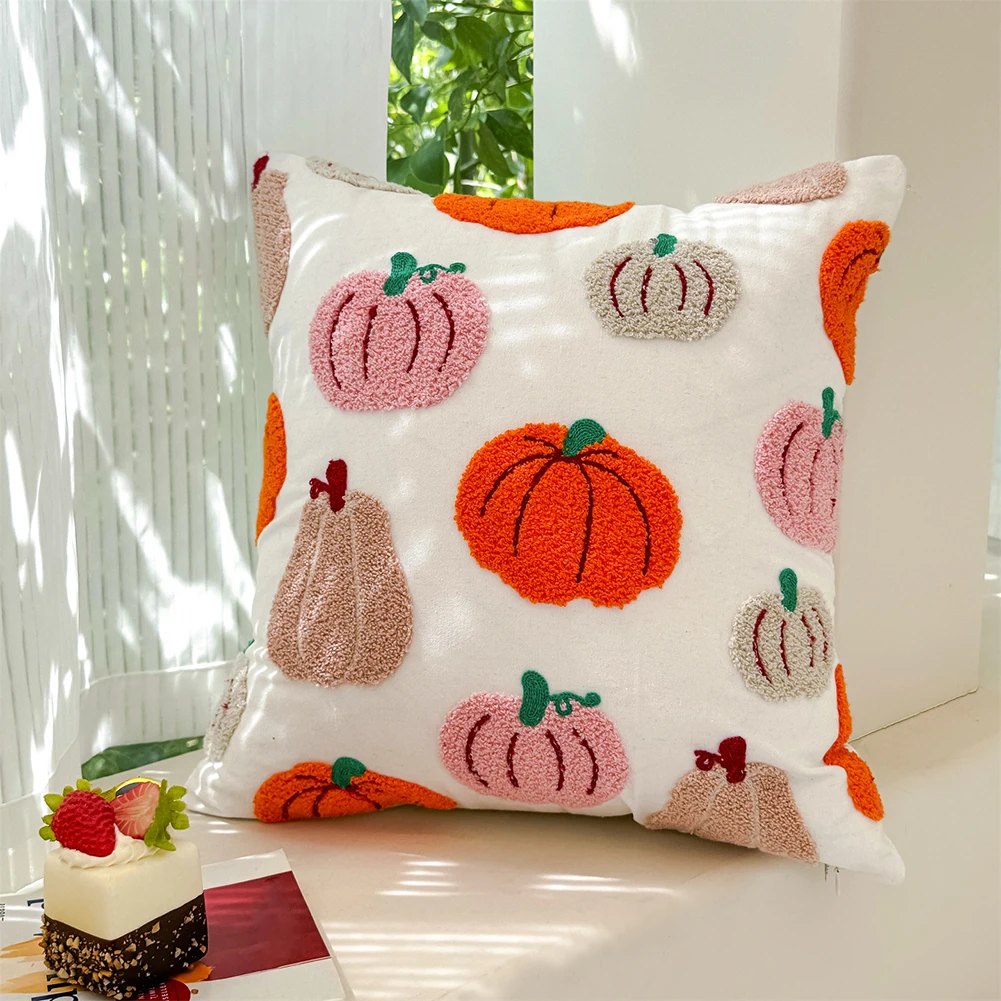 1/2 Pcs Pumpkin Fall Throw Pillow Covers Embroidered Halloween Pillowcase 18x18Inch for Sofa Bedroom Outdoor Indoor Autumn Gift