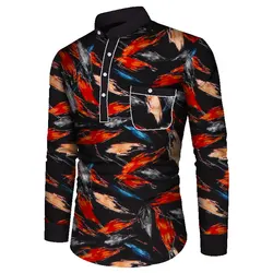 Bazin Riche Homens Dashiki Camisa Tradicional Roupas Africanas para Homens Manga Longa Tops de Algodão Impressão Africana Camisas Casuais WYN861