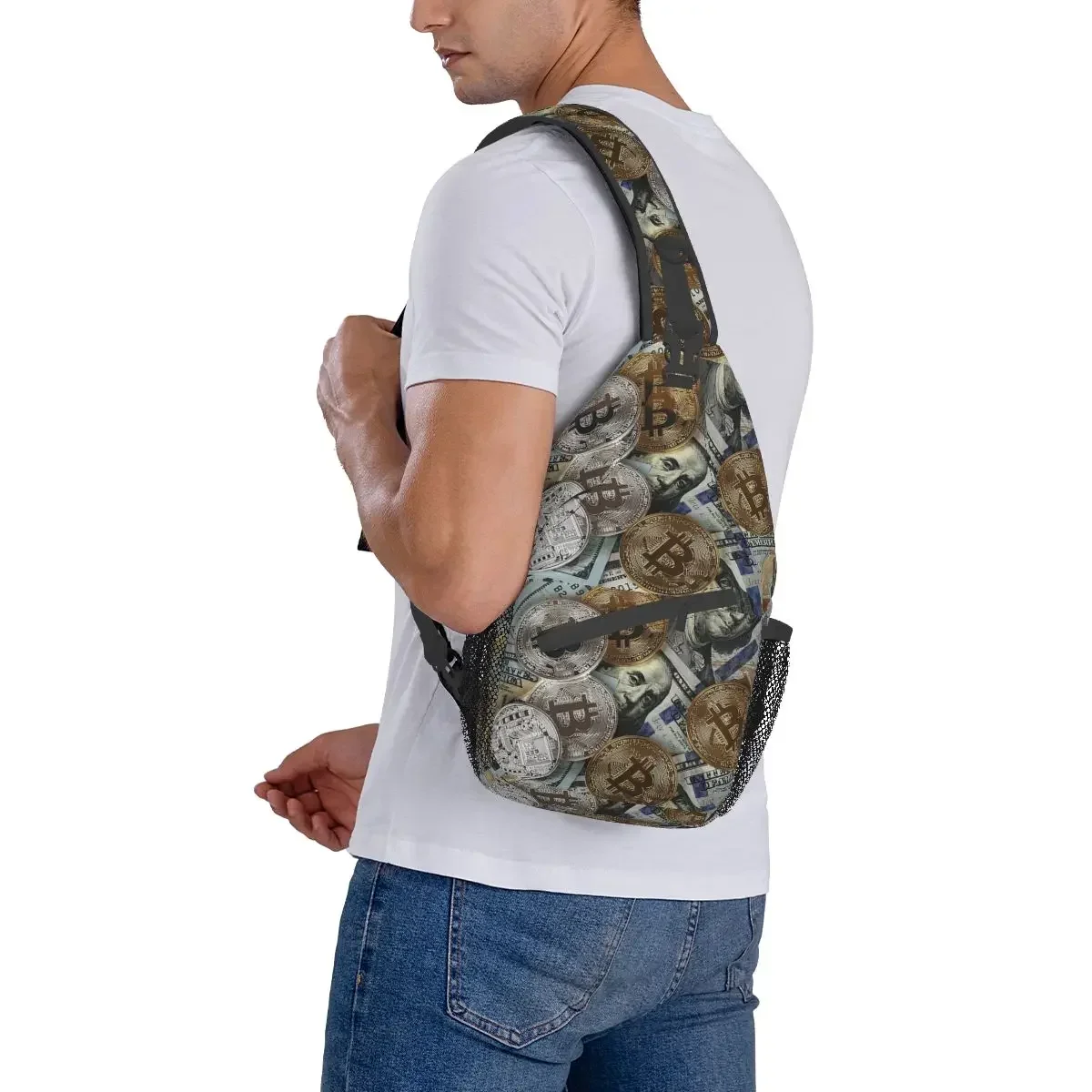 Bitcoin Or Dollar Crossbody Sling Bags Chest Bag Crypto Cryptocurrency Shoulder Backpack Daypack for Hiking Camping Satchel