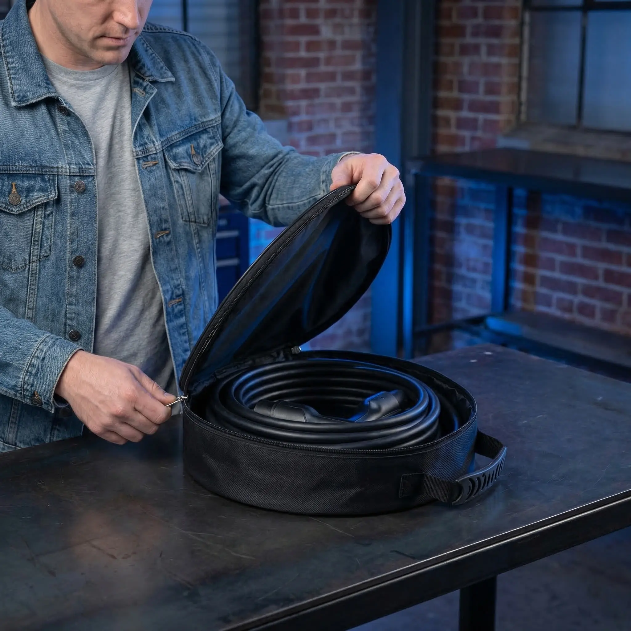 

Ev Charging Cable Storage Bag 14 Inch Waterproof Fireproof Flame Retardant Portable Round Organizer for Electric Vehicle Charger