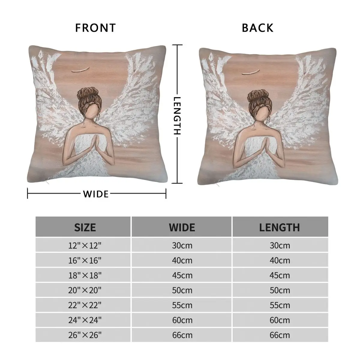 Serenity Angel Beige Square Pillowcase Polyester Linen Velvet Creative Zip Decorative Pillow Case Sofa Seater Cushion Cover