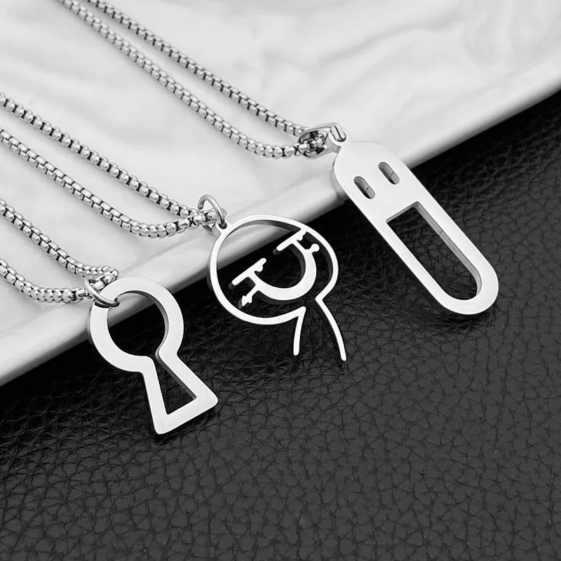 2023 New Stainless Steel Skew Head Cute Person Pendant Geometric Simple Hip Hop Necklace Gift Wholesale