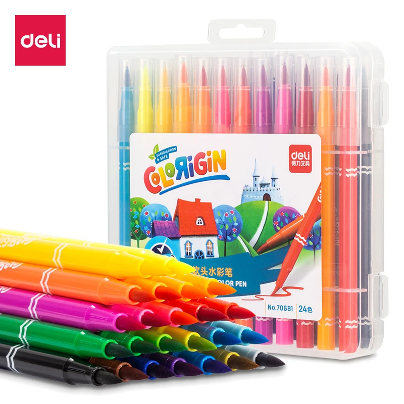 Deli 12/24 Kleuren Aquarel Pen Goed Vilt Pen Tekening Kinderen Diy Marker Pen School Briefpapier Benodigdheden Studenten Schilderen