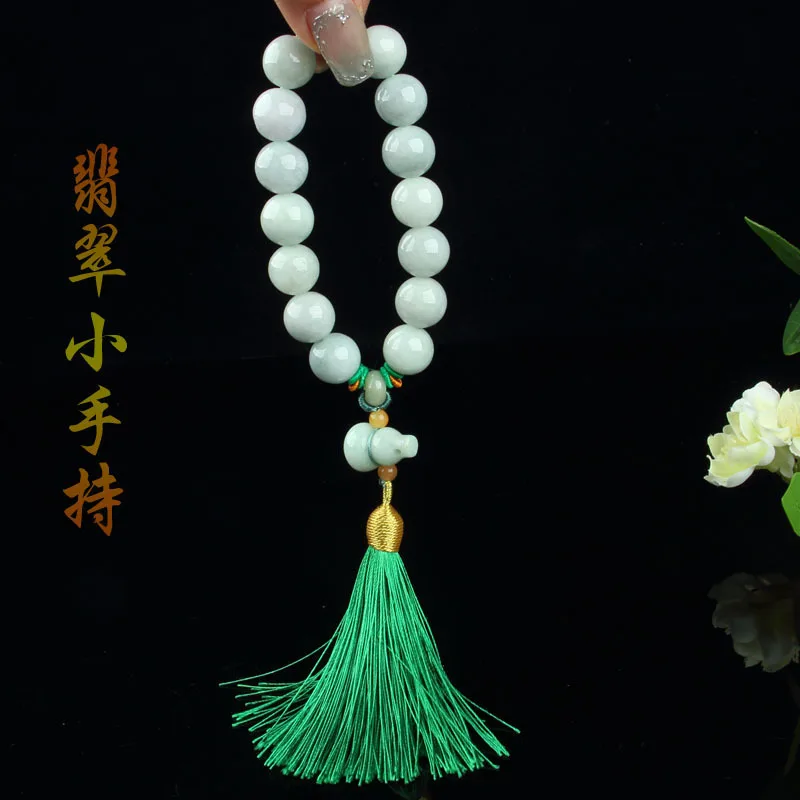 Natural A- Level Jade Handheld Small Bracelet Pendant Gourd Tassel Mobile Phone Cover