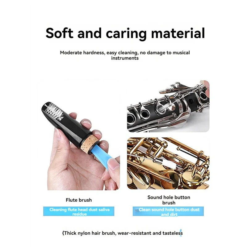 ABHS-Saxophone Mouthpiece Cleaning Brush Kit Oboe Dust Bristles Cleaner Brushes For Sax Flute Trumpet Clarinet