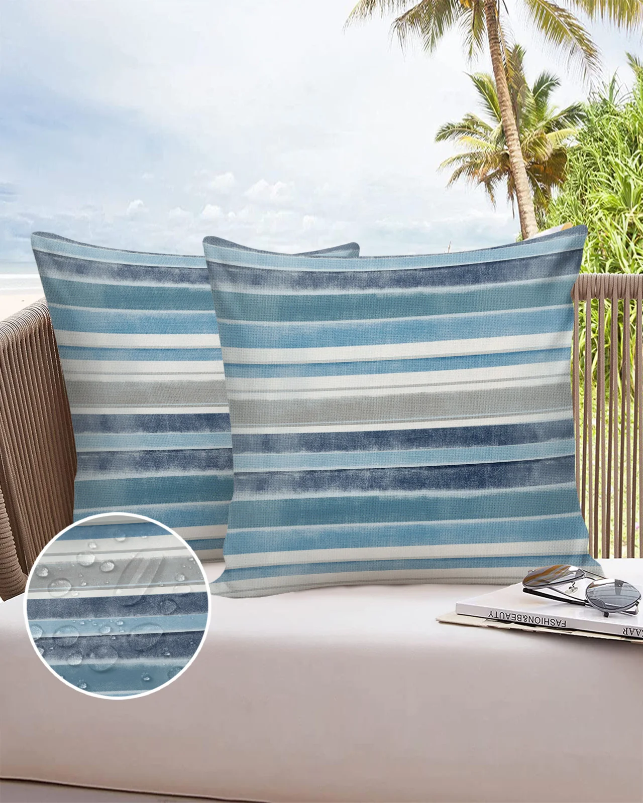 2/4PCS Outdoor Garden Chair Waterproof Cushion Cover Nordic Style Striped Texture Blue Home Decor 40/45/50/60/66cm Pillow Case