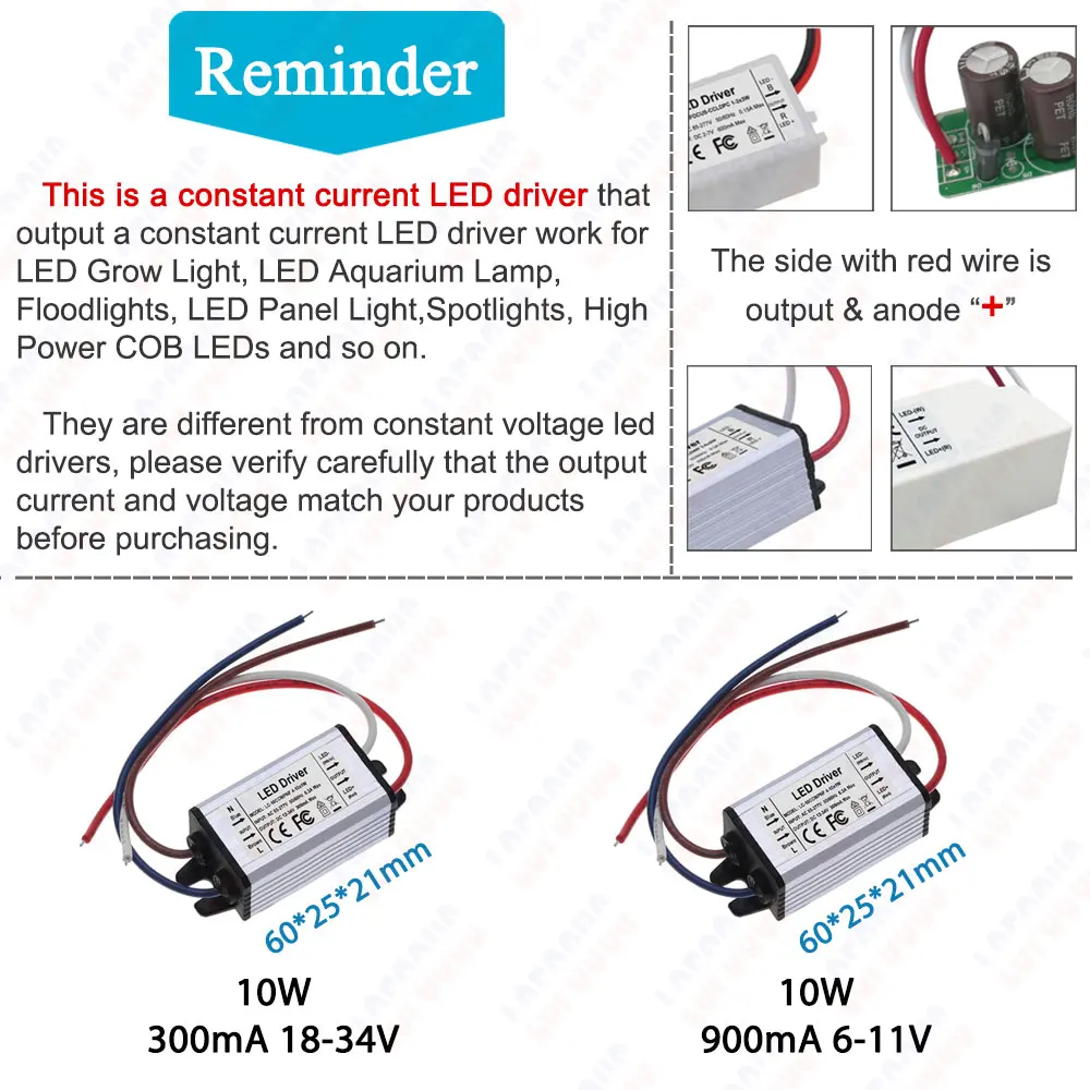 Constant Current LED Driver Waterproof IP67 10W 20W 30W 40W 50W 60W 70W 80W 100W 200W 300W AC 110V 220V Lighting Transformer