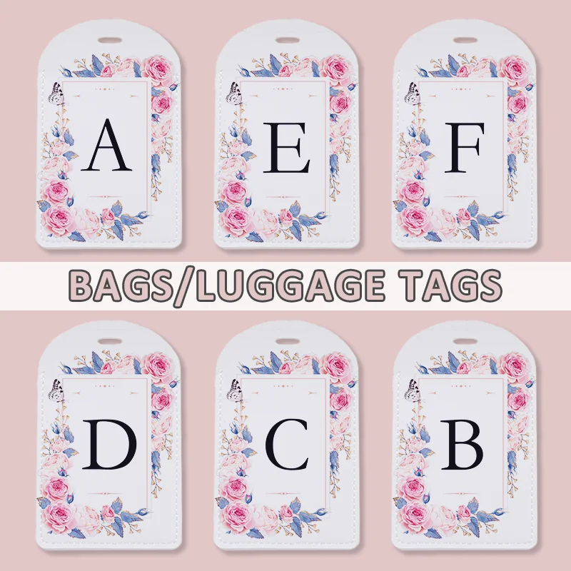 PU Leather Travel Luggage Tags with Privacy Cover for Suitcase Handbags Backpacks Men Women Flower And Letter Baggage Tags