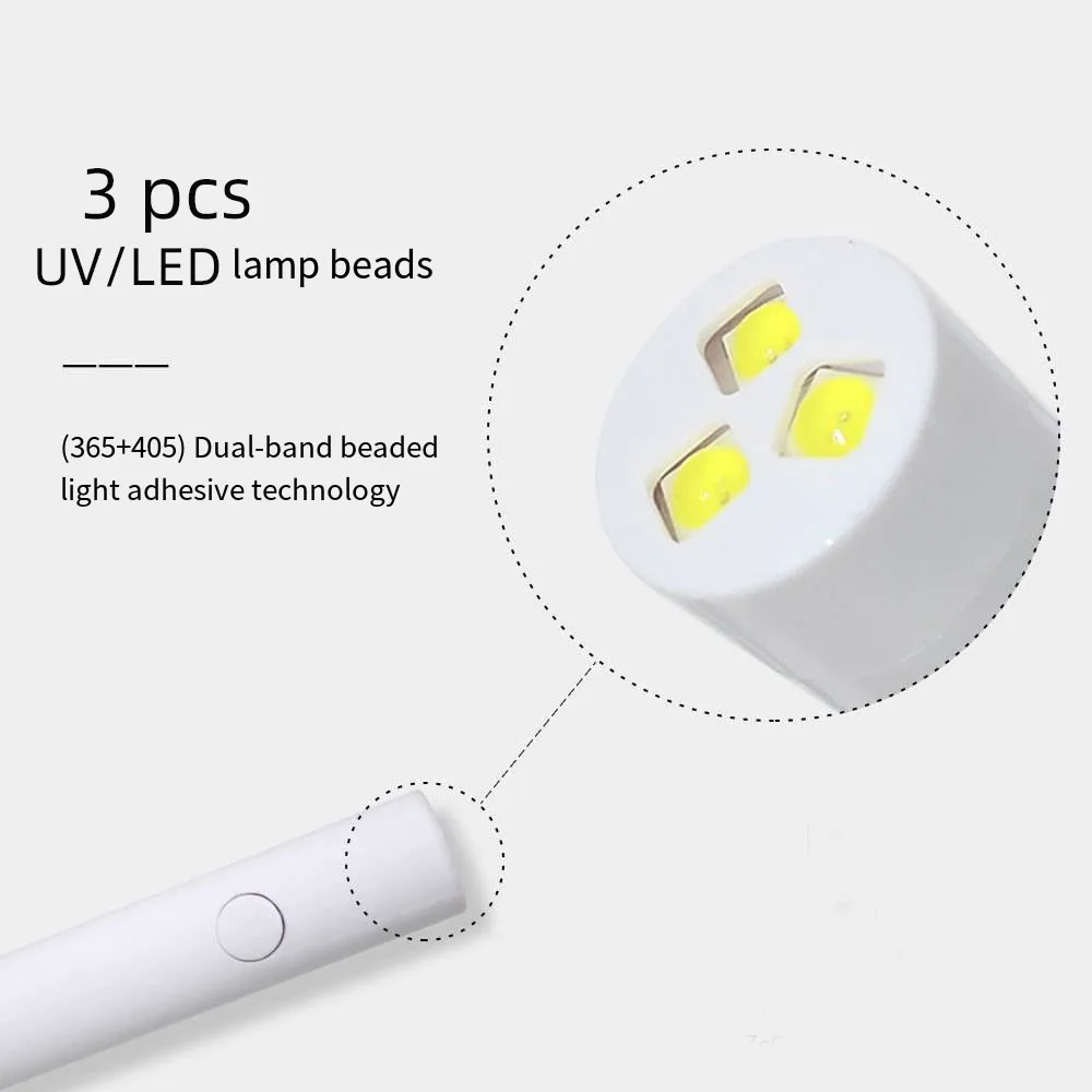 Draagbare Uv Led-Nagellamp Met 2 Timer Usb Oplaadbare Draagbare Lamp Voor Manicure Met 3 Kralen Voor Snelle Uitharding Thuis Salon
