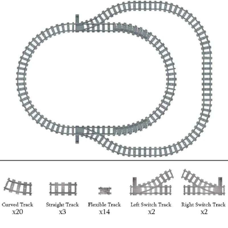 Stadt Zug Gleise DIY MOC Set Gerade Gebogene Flexible Schienen Schalter Gabel Bausteine Kreative Spielzeug für Kinder Modell Montage – Detail 25