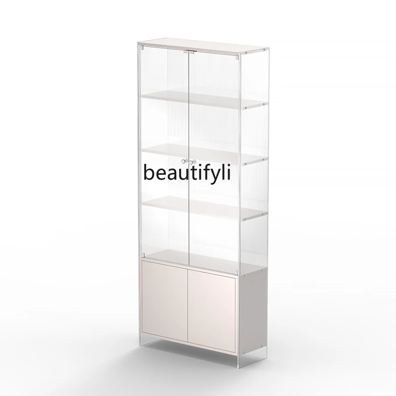 Acrylic Floor Bookshelf and Storage Shelf Multi-Layer Bookcase with Glass Door