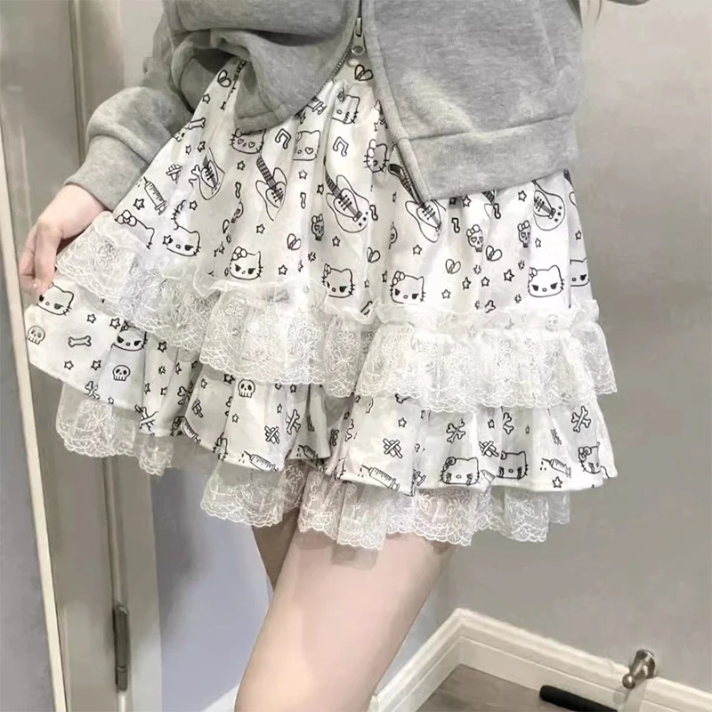 Sanrio Hello Kitty Cake Skirt Printed Lace Skirt Kawaii Cute Cartoon Kt Cat Puffy Cake Skirt Yk2 Bustle Skirt Girls Gifts Toys