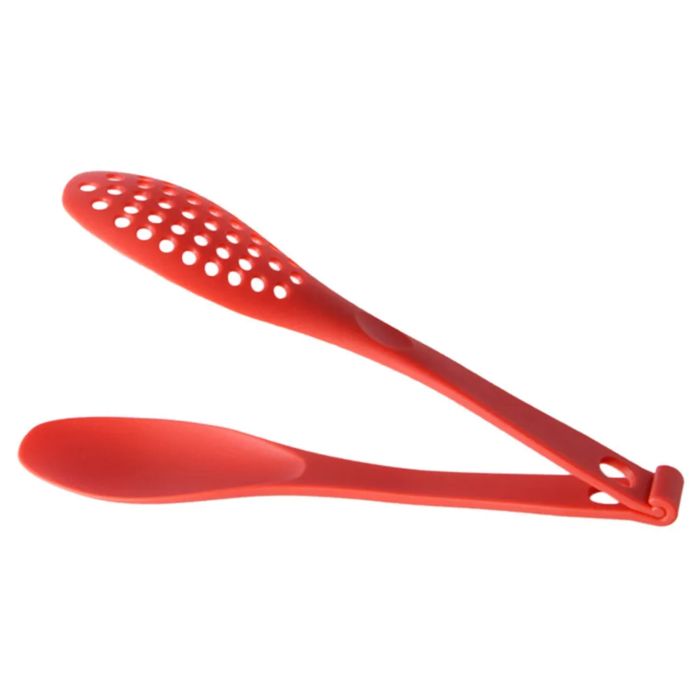 

Multifunctional Bread Clip Nylon Salad Clip Red 2-in-1 Food Serving Tongs Draining Spoon Kitchen Bar Accessories