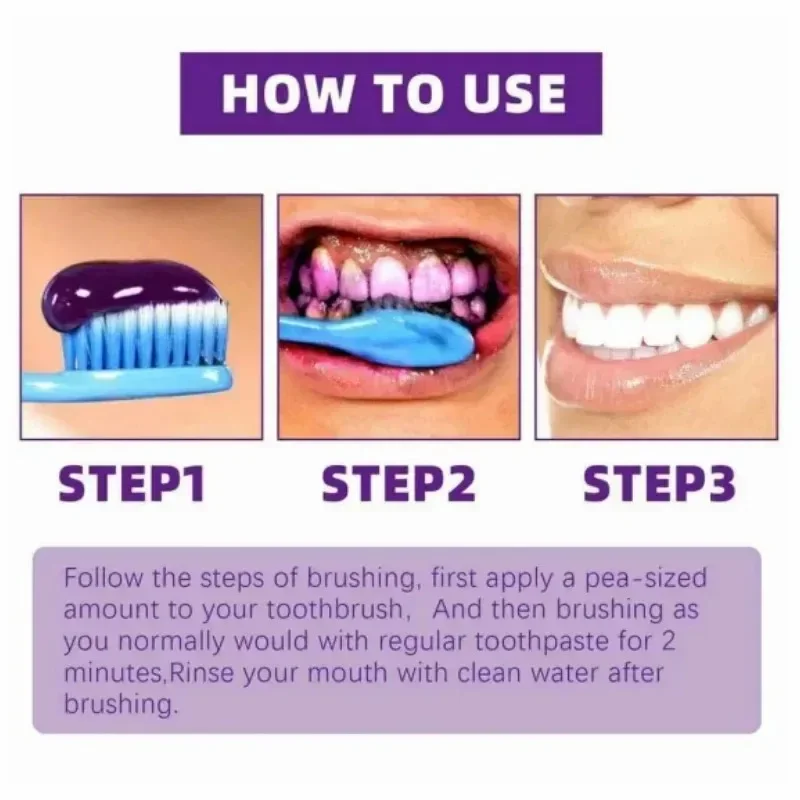 V34 Purple Whitening Toothpaste Remove Stains Reduce Yellowing Care For Teeth Gums Fresh Breath Brightening Teeth 30ml