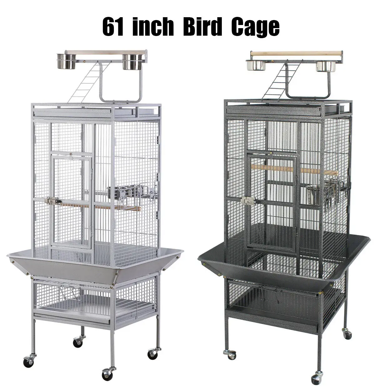 

61" Play Top Bird Cage with Stand Non-Toxic Power Coated Steel Parrot Cage