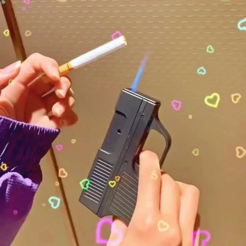 10 Pack Cigarette Box Gun Type Windproof Inflatable Lighter Outdoor Portable Butane Cigarette Box Smoking Accessories Men's Gift