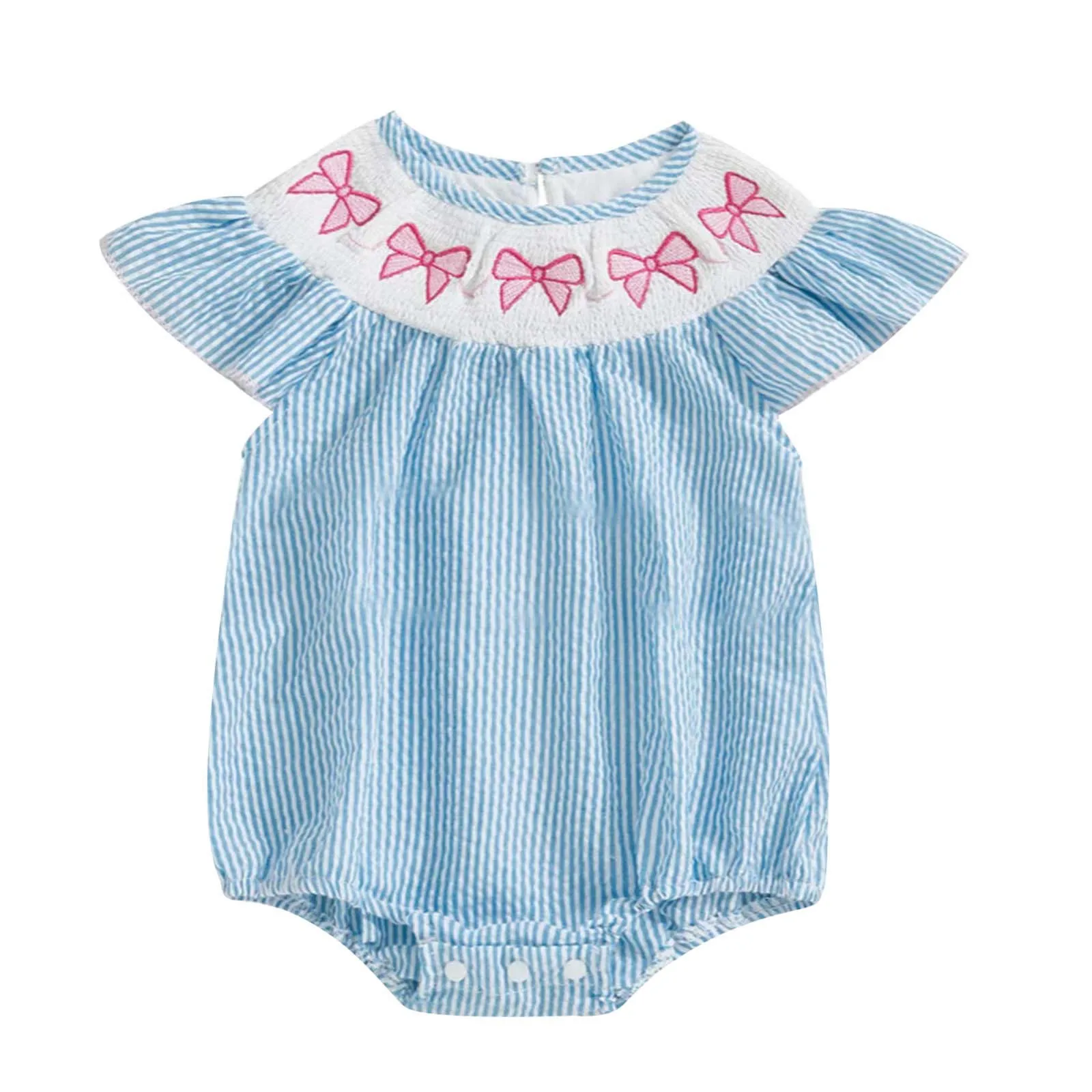 0-18M Newborn Baby Girls Rompers Summer Sleeveless Blue Striped Little Flying Sleeve Cute Print Jumpsuit Bodysuit Baby Clothes