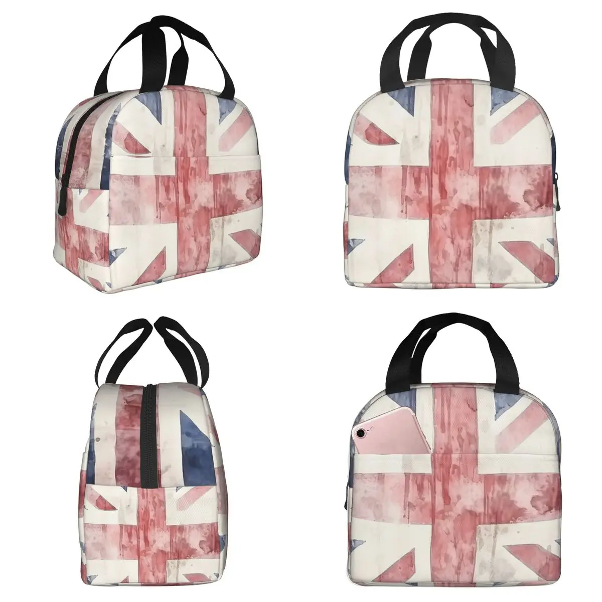 Watercolor Union Jack British Flag Print Insulated Lunch Bag for Women Office Cooler Thermal Food Box Tote Leakproof