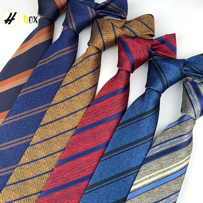 Men's 8cm Woven Striped Necktie Hand‑Tied Polyester Silk Tie Formal Business Professional Suit Shirt Neck Accessory Gentleman
