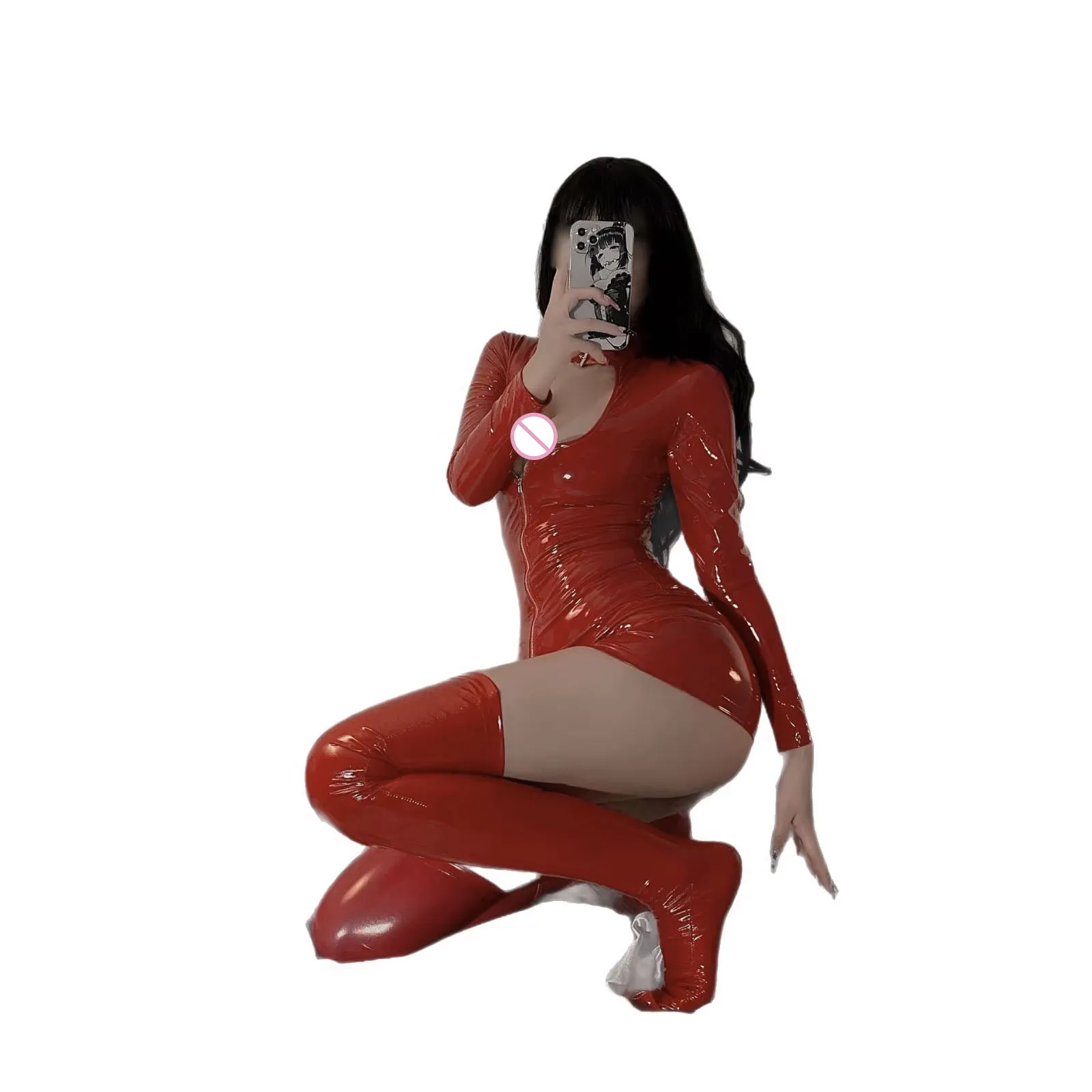 

Сексуальное эластичное боди из блестящей лакированной кожи с молнией, облегающее, для ночного клуба