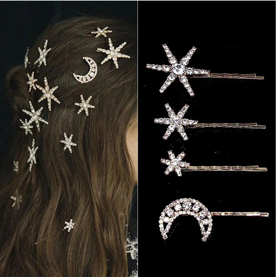 

Star Rhinestone Hairpin Vintage Women Hair Clip Moon Star Hair Pins Accessories Wedding Hair Bridal Jewelry brand new design