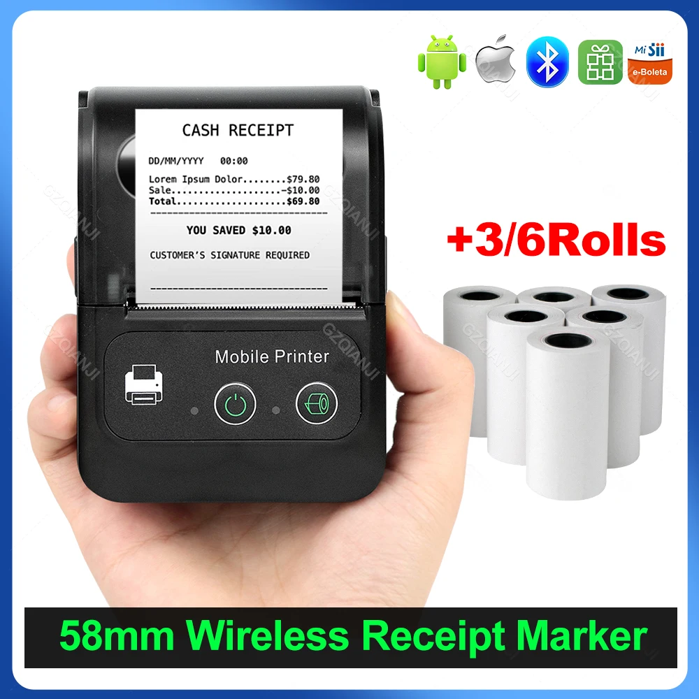 58MM Handheld Mobile Pocket Bluetooth Thermal Printer Mini Portable Wireless Receipt Printer Window Android iOS for Retail Store