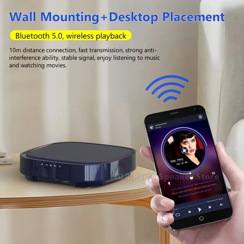 محرك أقراص فلاش USB خاص بالمتجر مثبت على الحائط للصوت والمنزل وخلفية الموسيقى ومكبرات صوت رفيعة للغاية لاسلكية تعمل بالبلوتوث