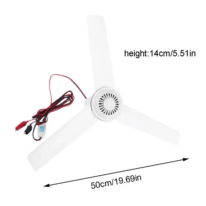 フック付きの静かな天井の日よけ,屋外用のポータブル3つの葉の吊り下げファン,12v 24v