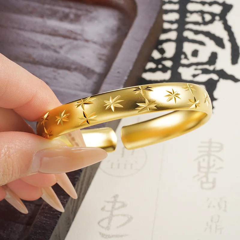 Heritage Value Starry Dragon Phoenix Plain Open Bangle For Women 24K Gold AU999, decent premium gift