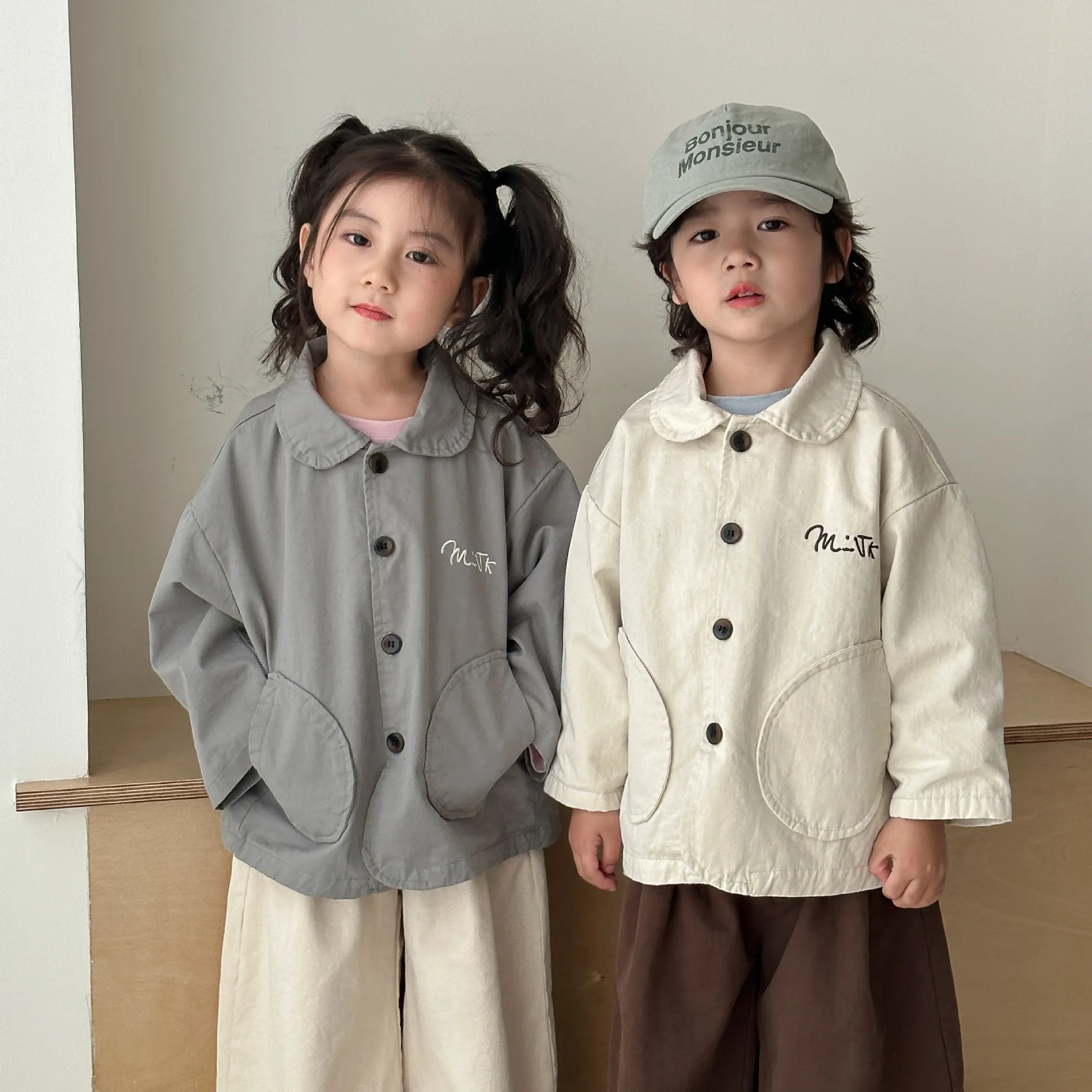 

2025 Spring New Children Long Sleeve Coat Solid Versatile Baby Boys Loose Casual Jacket Cotton Kids Girls Single Breasted Coat