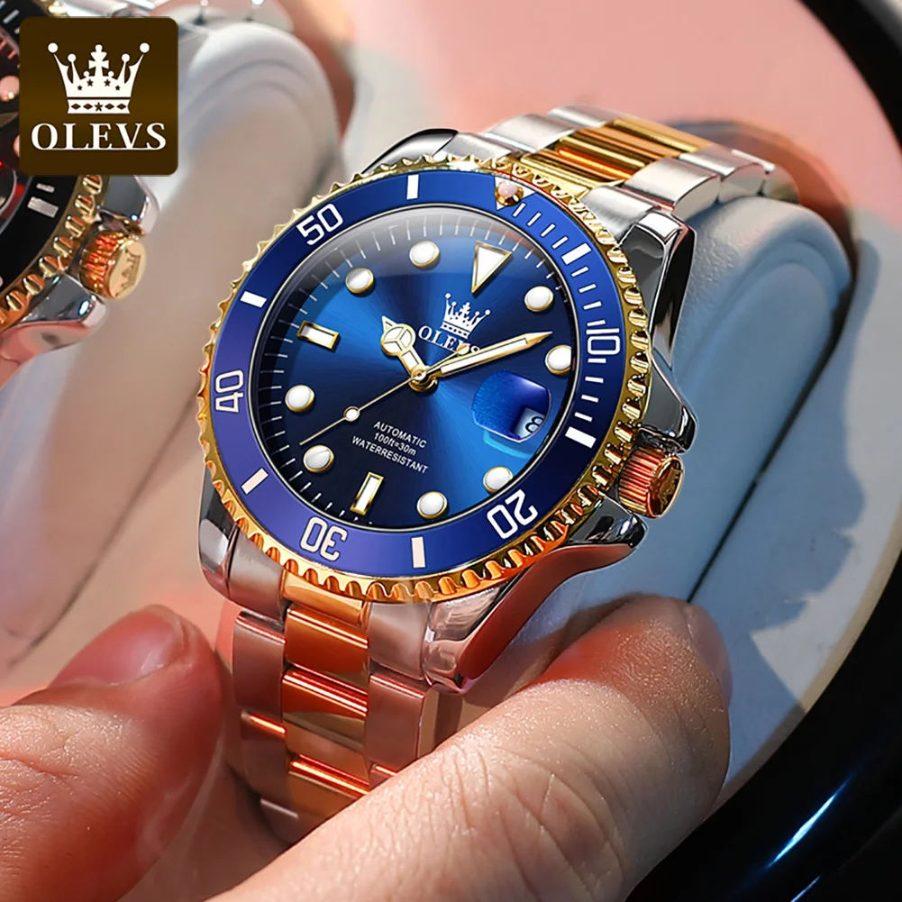 OLEVS 6650 Men Watch Classic Original Automatic Mechanical Watch For Man Zircon Scale Waterproof Luminous Stainless Steel Watch