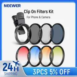 NEEWER ND32 ND Kit filtro per telefono e fotocamera, CPL,4 filtri a colori graduati, anello adattatore 52-55mm, Clip per obiettivo del telefono per iPhone