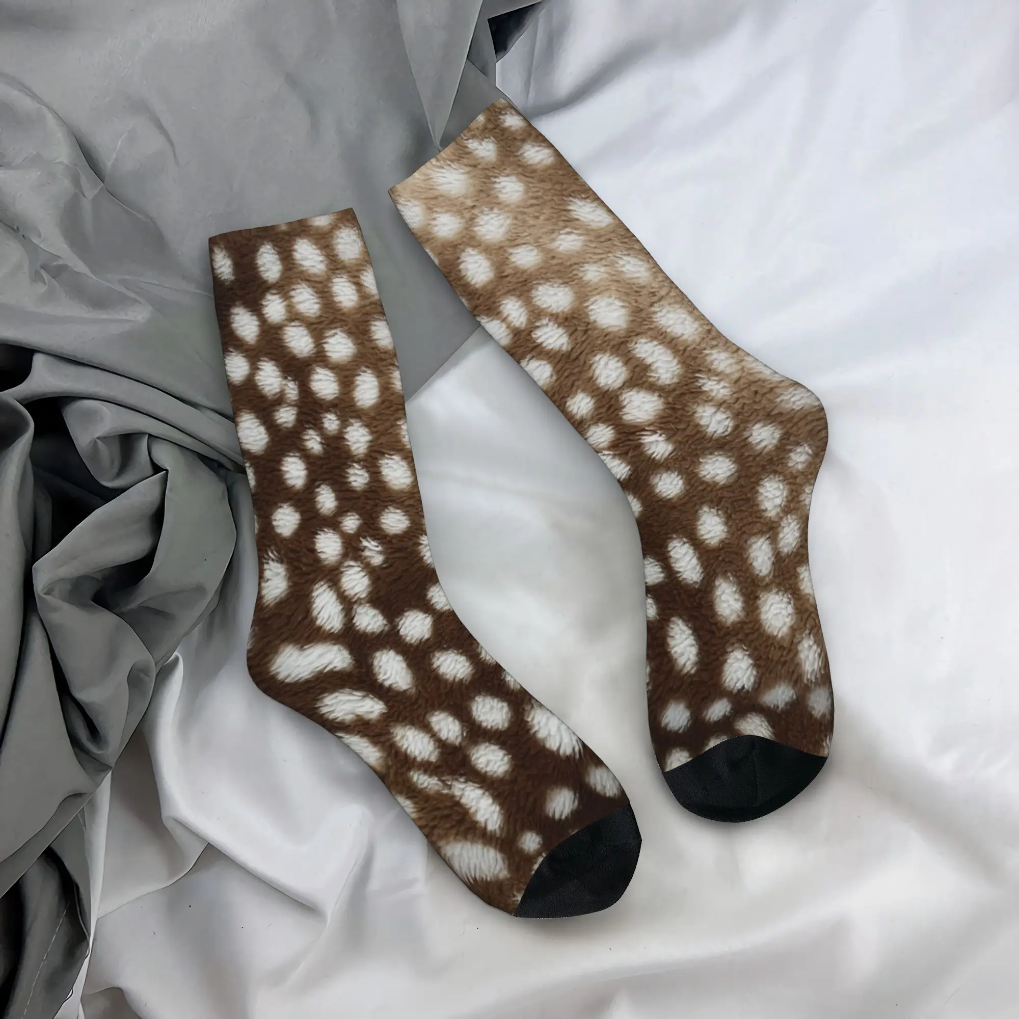 Brown Base Light Antelope Spot Merch Men Women Socks Cozy  Skateboard Crew Socks Cute Gift Idea