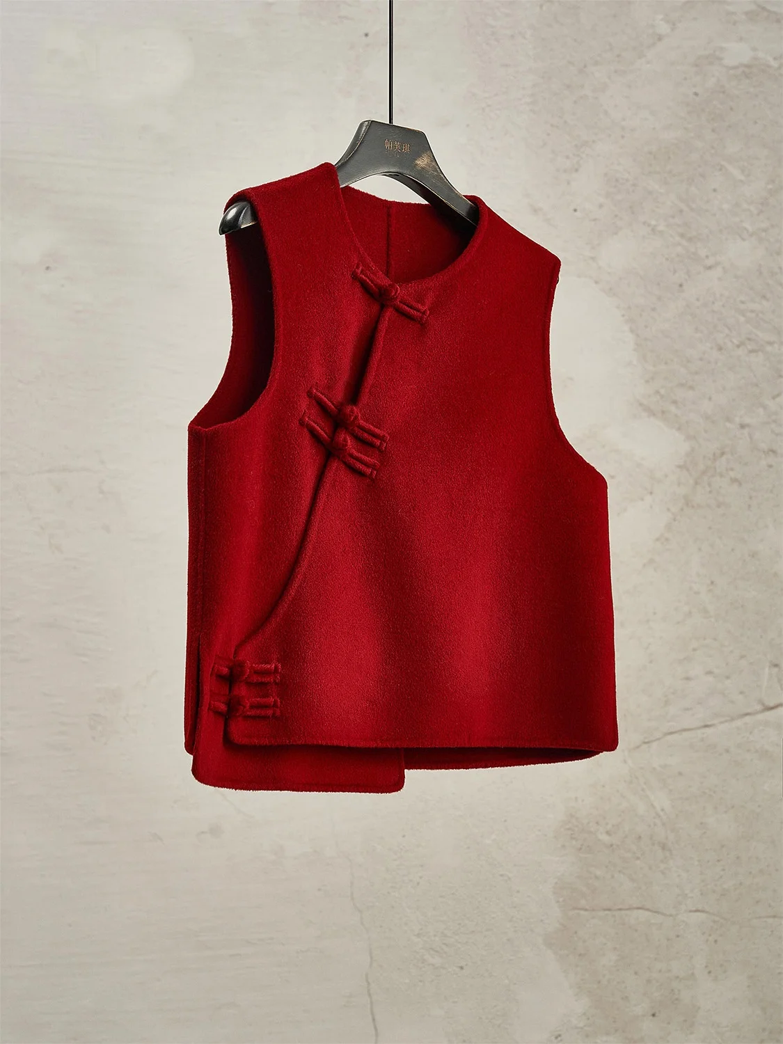 

Red Chinese Sle Women's Outerwear Vest Coat Outlet High End New Medium Thiened Woolen Clothing round Ne Svel