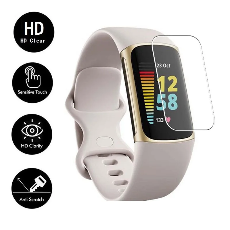 100PCS Soft TPU Hydrogel Protective Film for Fitbit Charge 6 / Charge 5 Smartwatch HD Clear Screen Protector