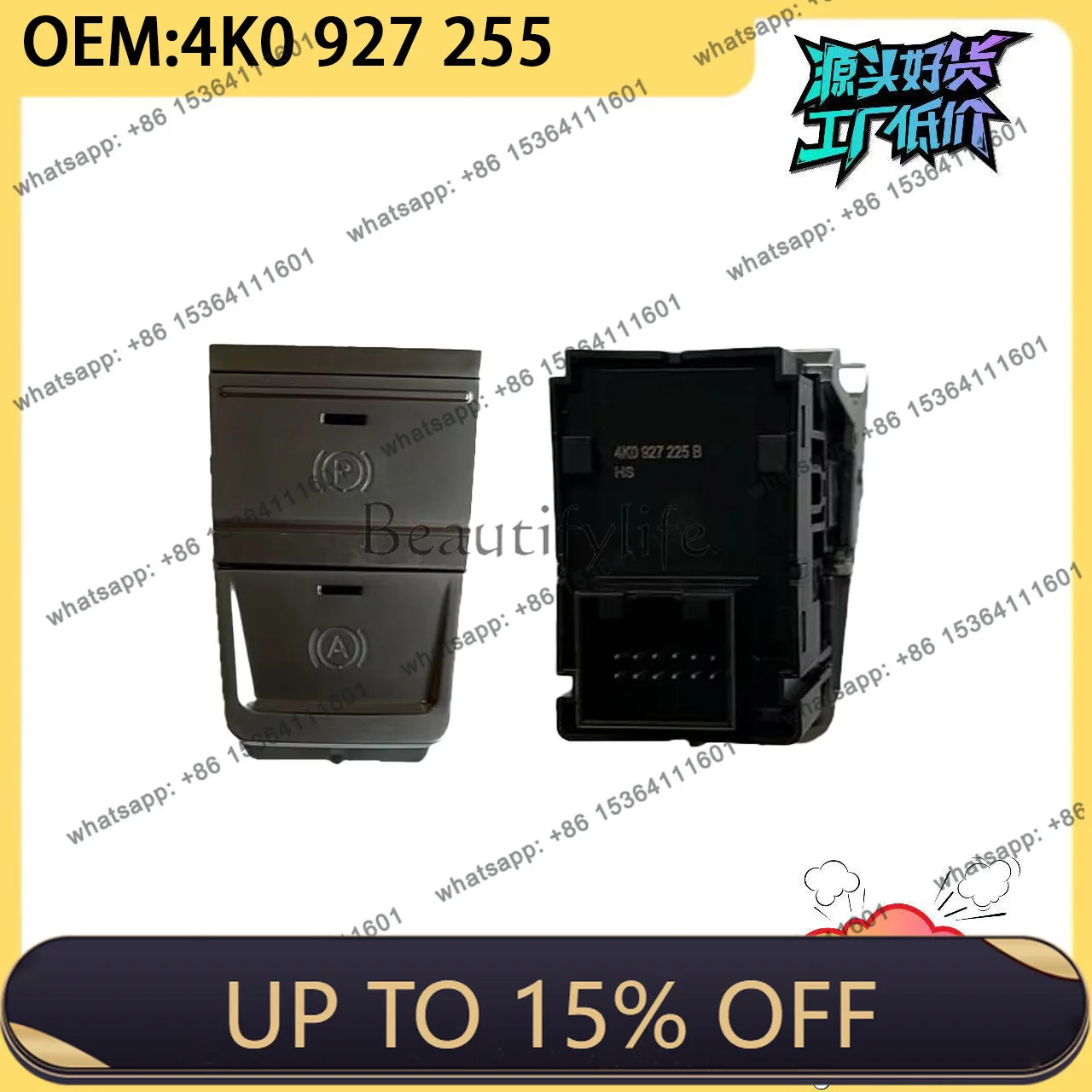 LS compatible with A4LC8 electroplated parking brake handbrake switch, electronic P-gear handbrake switch 4K0927255