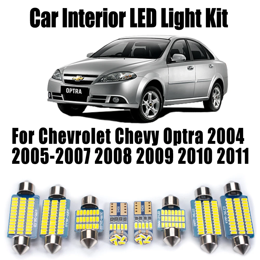 

11 шт. лампы Canbus для номерного знака для Chevrolet Chevy Optra 2004-2010 2011, светодиодный внутренний купольный светильник для чтения, комплект автомобильных аксессуаров