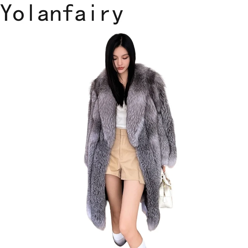 

YOLANFAIRY New Natural Fur Coat Woman Luxury Winter Warm Real Fox Fur Coats for Women High-end Long Fur Coats Fourrures Femmes