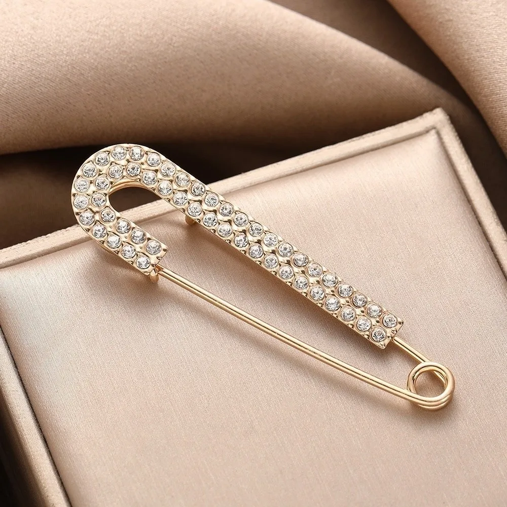 Luxurious Rhinestones Brooches Sparkling Adjustable Safety Metal Pin Crystal Zircon Clothing Fixing Pins Pants Adjustment