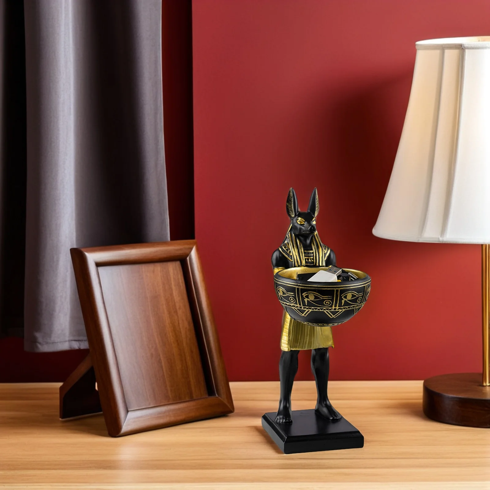 

Anubis Statue Resin Key Holder Bowl - Stylish Desktop Organizer for Office Home - Egyptian Themed Trinket Dish for Coins Rings