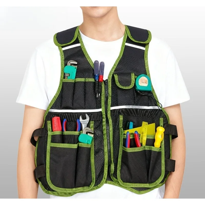 Vest Style Tool Storage Vest Reflective Work Waistcoat Fit For Electrician Carpenter Gardener Outdoor Work