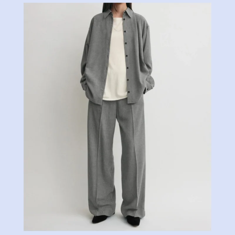 2026 Early Spring New Arrival Simple Commuter Flared Casual Shirt + Pants Set