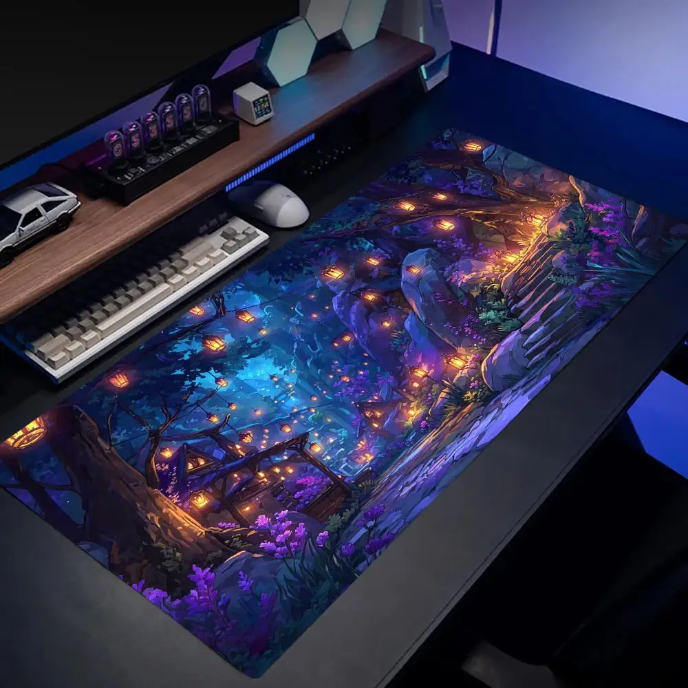 Fantasy Forest Night Mousepad Desk Mats Laptop Accessories Desk Gadgets Gaming Office Mouse Mat Playmat Gamer Setup Decoration